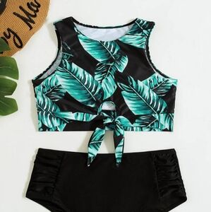Tropical Print Knot High Waisted Bikini Multicolor/L (Never Worn)